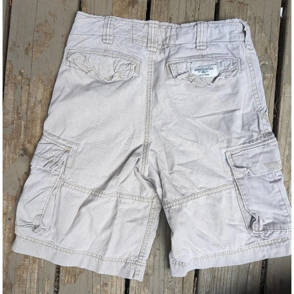 Abercrombie & Fitch Khaki Beige Cargo Shorts Vintage Drawstring‎ Sz 14 - Picture 2 of 2